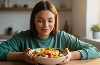 happily at a bowl of fresh